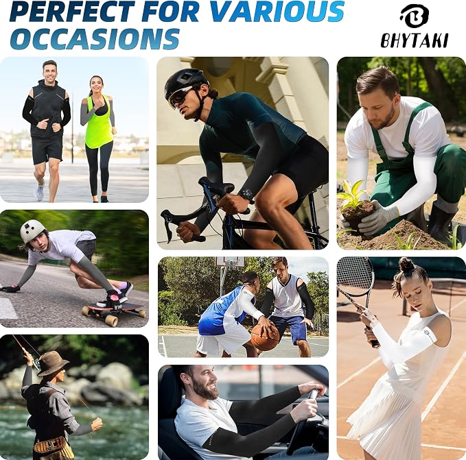 BHYTAKI UV Sun Protection Arm Sleeves, UPF 50 Sports Cooling Arm Compression Sleeves for Men Women Teenager