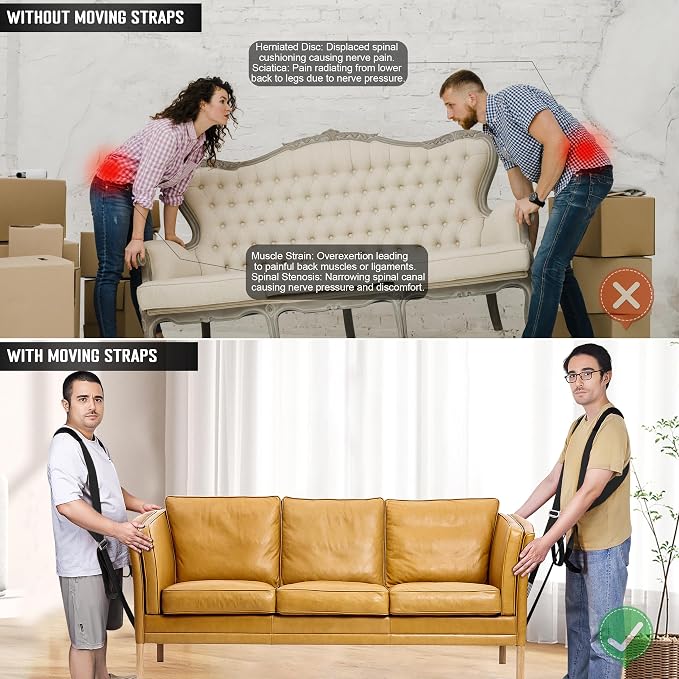 Anti-Slip Lifting Straps, 2-Person Shoulder Lifting System for Moving Furniture, Appliances, Mattresses, Heavy Objects up to 800lbs