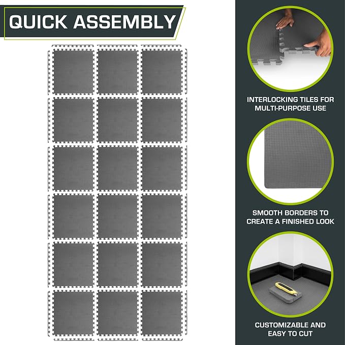 ProsourceFit Weaved Pattern Extra Thick Exercise Puzzle Mat 1-inch, EVA Foam Interlocking Tiles for Protective, Cushioned Flooring for Home and Gym Equipment; Gray, 72 SQ FT, 18 Tiles