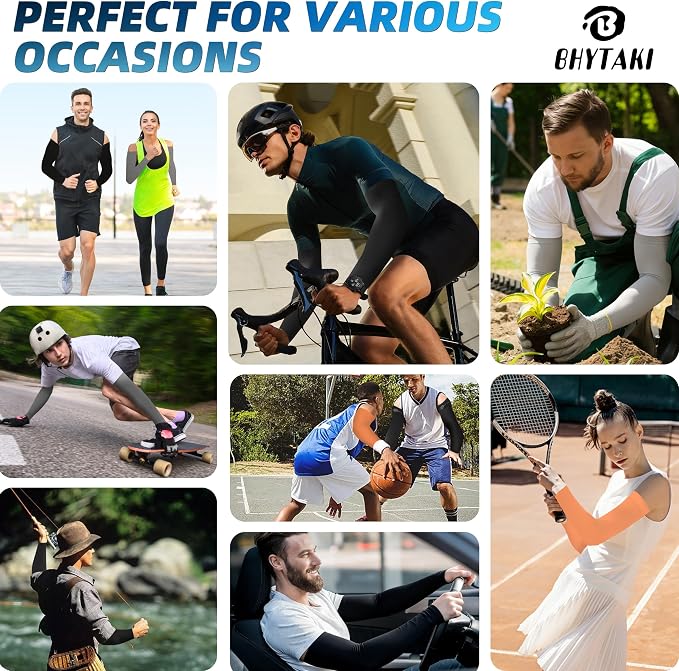 BHYTAKI UV Sun Protection Arm Sleeves, UPF 50 Sports Cooling Arm Compression Sleeves for Men Women Teenager