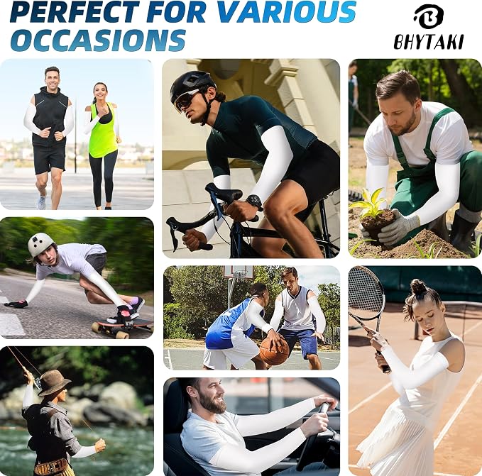 BHYTAKI UV Sun Protection Arm Sleeves, UPF 50 Sports Cooling Arm Compression Sleeves for Men Women Teenager