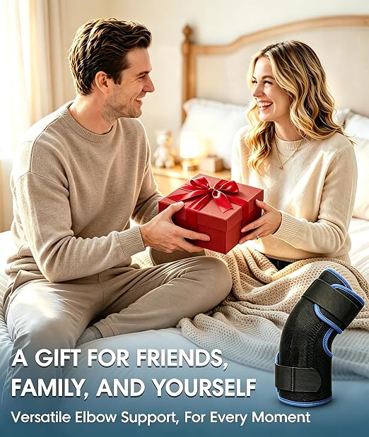 Adjustable Elbow Brace with Support for Tennis, Tendonitis & Golfer's Elbow | Compression Sleeve for Pain Relief, Breathable Soft Ergonomic Design Suitable for Sports Work Daily Life, Fits Most Men Women