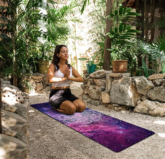 nuveti Printed Travel Yoga Mat 1/16 Inch Thick Non Slip Fitness Workout Mat | with Carrying Bag, Foldable Lightweight Suede & Natural Rubber Yoga Mat for Yoga Pilates and Fitness 72" L x 24" W x 1.5mm