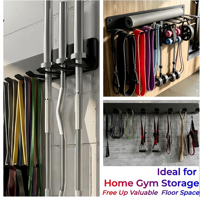 9 Hook Wall Mount Gym Storage Rack, Heavy-Duty Fitness Equipment Organizer | Thickened 3mm Steel Construction with Wide-Spaced Hooks Helps Prevent Crowding and Keeps Gear Easy to Access