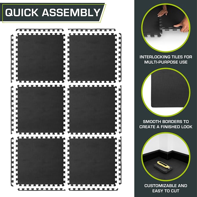 ProsourceFit Weaved Pattern Extra Thick Exercise Puzzle Mat 1-inch, EVA Foam Interlocking Tiles for Protective, Cushioned Flooring for Home and Gym Equipment; Black, 24 SQ FT, 6 Tiles