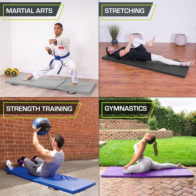 ProsourceFit Tri-Fold Folding Thick Exercise Mat 6’x2’ with Carrying Handles for MMA, Gymnastics, Stretching, Core Workouts