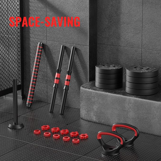 Fitvids Adjustable Dumbbell Set, 40/60LBS Free Weight Set, Multi-Functional Portable Changeable Dumbbell Barbell Kettlebell Set for Home, Multiple Style