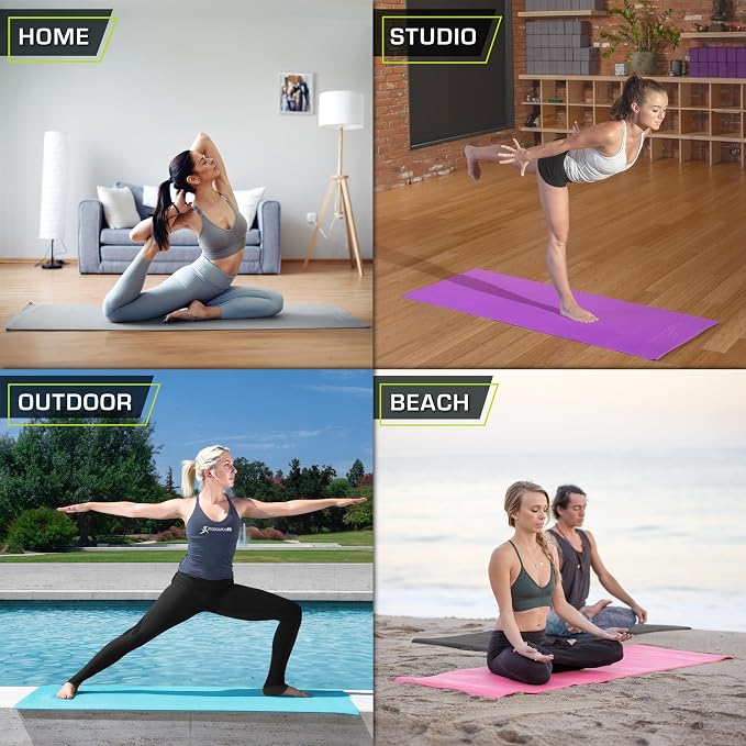 ProsourceFit Original Yoga Exercise Mat 1/4” (6mm) Thick for Comfort and Stability with Carrying Straps, Non Slip –Multiple Colors