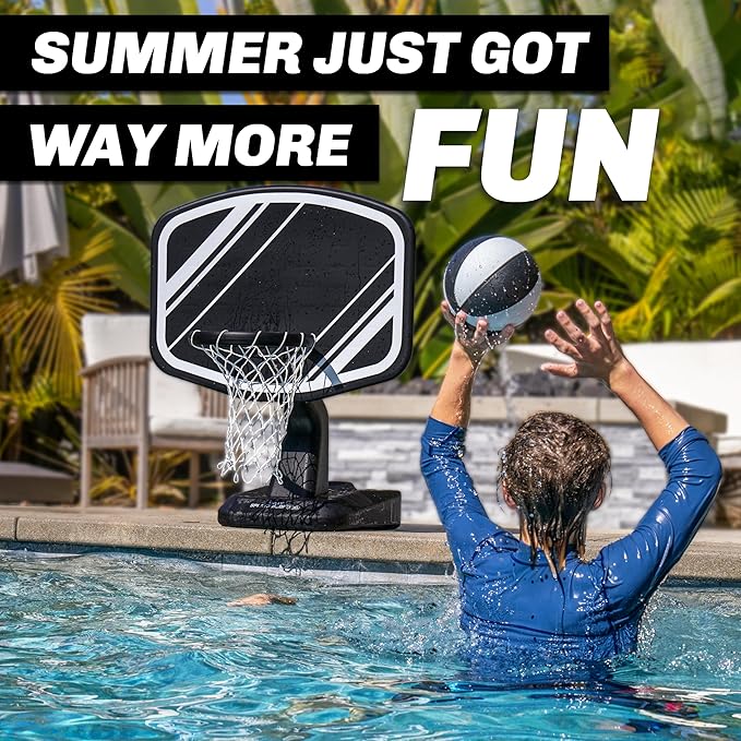 GoSports Splash Hoop PRO Pool Basketball Game – Modern Poolside Basketball Hoop with Backboard, Ball & Pump – Swimming Pool Basketball Hoop for Inground & Above Ground Pools