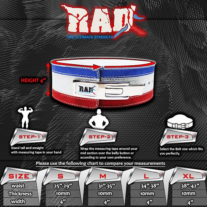 RAD Lever Weight Lifting Gym Belt for Men & Women Size 63 TO107 CM,Thick 10MM & Width 4 Inch Lever Powerlifting Belts for Women Dead Lift Workout Belt Leather Weight Lifting Lever Gym Squat Belt