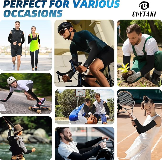 BHYTAKI UV Sun Protection Arm Sleeves, UPF 50 Sports Cooling Arm Compression Sleeves for Men Women Teenager