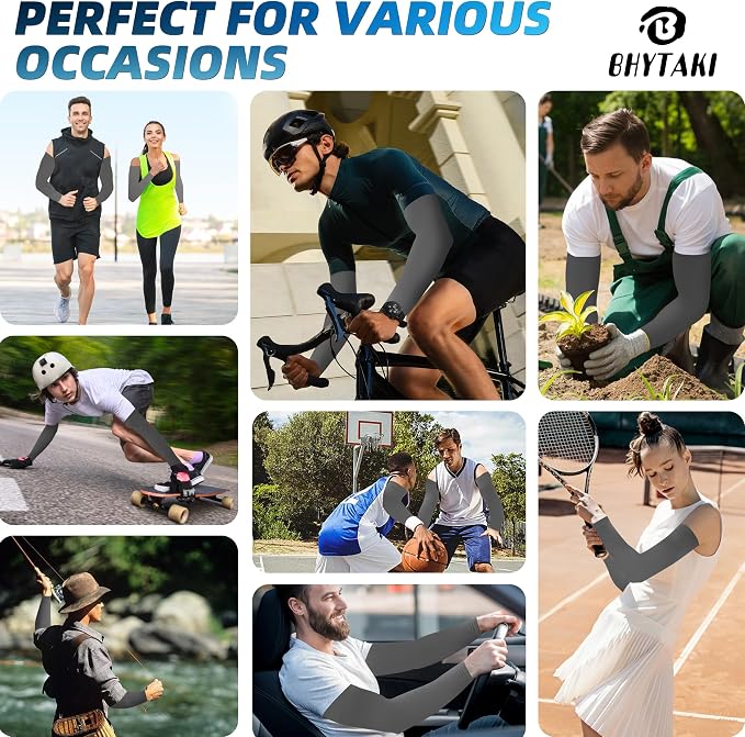BHYTAKI UV Sun Protection Arm Sleeves, UPF 50 Sports Cooling Arm Compression Sleeves for Men Women Teenager