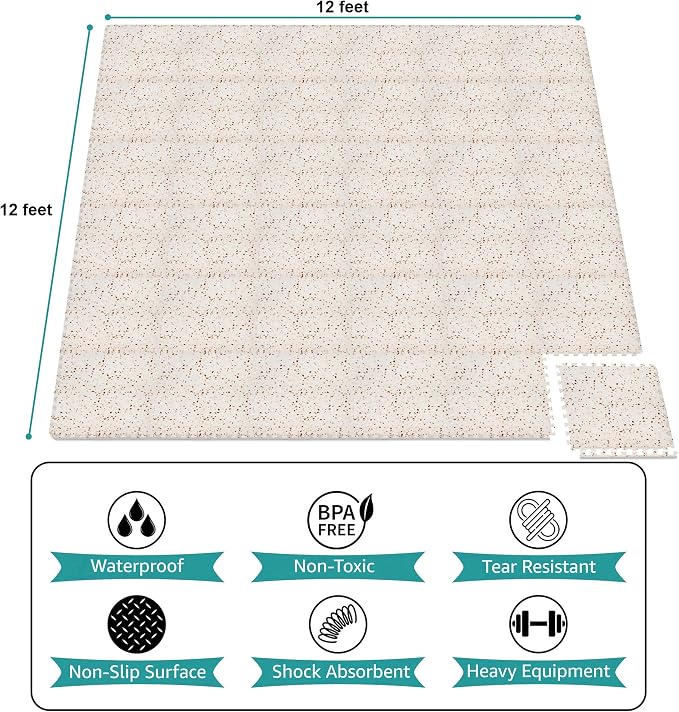 Sorbus Wood Grain Floor Tiles Foam Mat EVA Interlocking Mats Tile 3/8-Inch Thick Flooring Wood Puzzle Exercise Mats w/Borders - Home Playroom Basement, Apartment, Trade Show, Baby, Dance