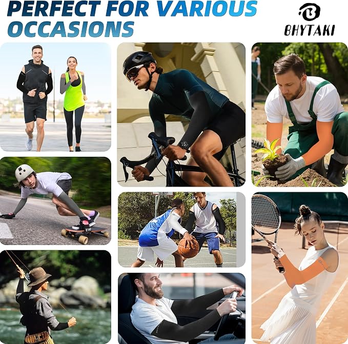 BHYTAKI UV Sun Protection Arm Sleeves, UPF 50 Sports Cooling Arm Compression Sleeves for Men Women Teenager