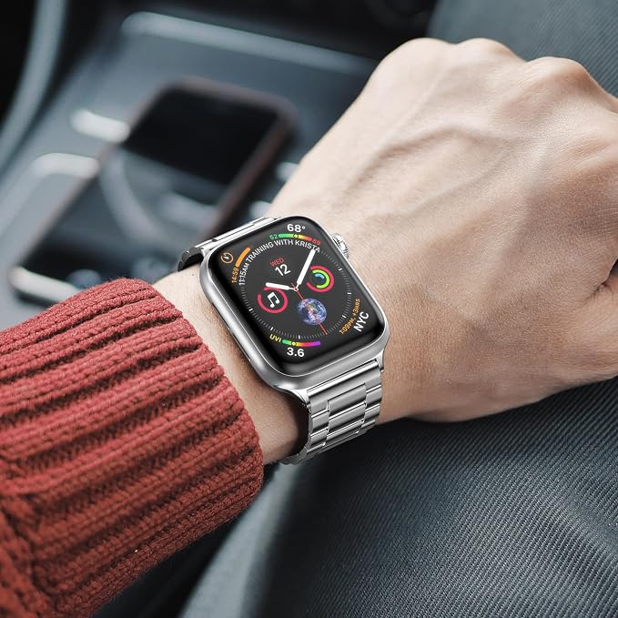 EPULY Compatible with Apple Watch Band 42mm 44mm 45mm 38mm 40mm 41mm, Business Stainless Steel Metal Wristband for iWatch SE & Series 7 6 5 4 3 2 1 for Men Women (Silver, 41mm 40mm 38mm) | Stainless Steel Strap Suitable for Business Setting, Casual & E...