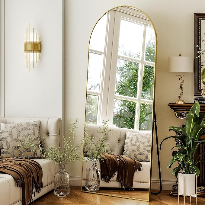 Arched Full Length Mirror 64"x21" Leaning Hanging for Decor Gold | Standing Body Mirror with Aluminum Frame for Bedroom Cloakroom Living Room Make-up Gift