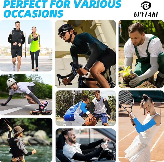 BHYTAKI UV Sun Protection Arm Sleeves, UPF 50 Sports Cooling Arm Compression Sleeves for Men Women Teenager