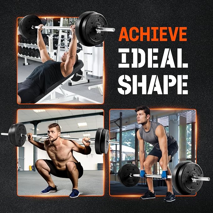 Yes4All Standard Straight Barbell 60" & EZ Curl Bar 47", Capacity 200 to 480 LB, Weight Bar 1" to 2" Diameter - Star Lock Collars, Rubber Ring, Barbell Spins Included for Deadlifts & Squats
