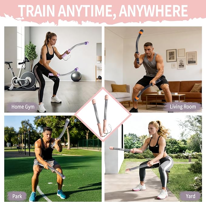 WIitsparklle Portable Adjustable Ropeless Battle Ropes with Pink | Weighted Cordless Workout Rope with Anti-slip Handles for Low-impact Cardio, HIIT, Home Gym and Office Fitness