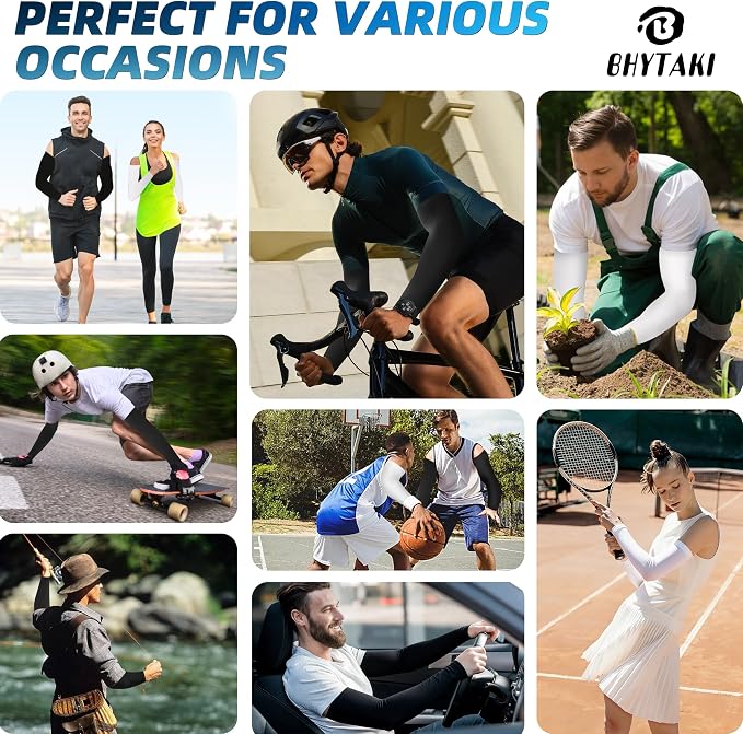 BHYTAKI UV Sun Protection Arm Sleeves, UPF 50 Sports Cooling Arm Compression Sleeves for Men Women Teenager