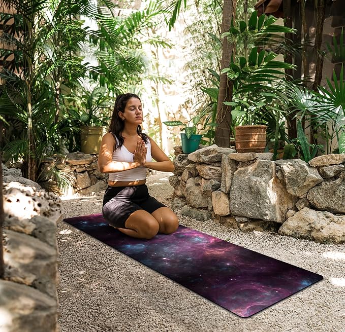 nuveti Printed Travel Yoga Mat 1/16 Inch Thick Non Slip Fitness Workout Mat | with Carrying Bag, Foldable Lightweight Suede & Natural Rubber Yoga Mat for Yoga Pilates and Fitness 72" L x 24" W x 1.5mm