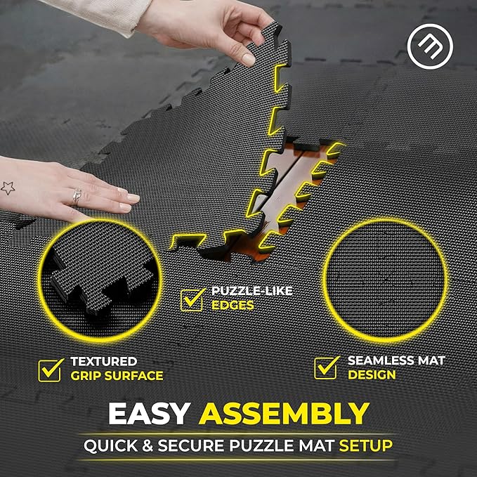 bemaxx Gym Mats Set - 18 pcs EVA Interlocking Foam Floor Tiles (12.6"x12.6"x0.4") 18sqft Protective Gym Flooring Sports Home Workout Exercise Mats Puzzle Garage Fitness Play-Room Pool Treadmill Bike