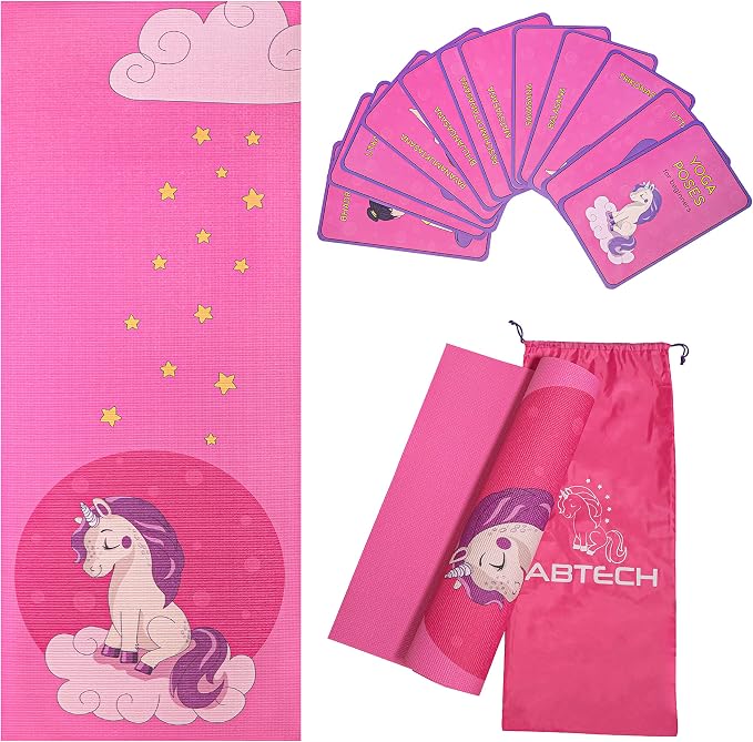 Kids Yoga Mat Set - Comfortable Dinosaur Kid Yoga Mat Boy with 12 Yoga Cards, Storage Bag, Beige Play Mat Thick for Gymnastics Mat, Exercise Mat, No-Toxic and Non-Slip for Ages 3-12