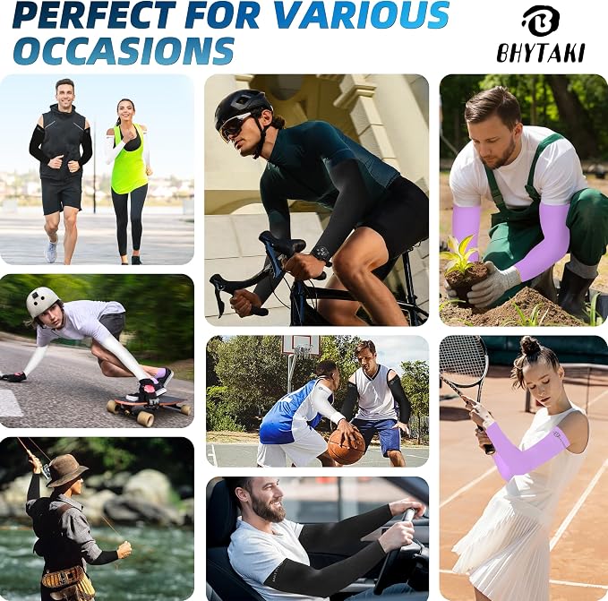 BHYTAKI UV Sun Protection Arm Sleeves, UPF 50 Sports Cooling Arm Compression Sleeves for Men Women Teenager
