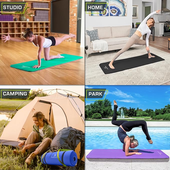 ProsourceFit Extra Thick Yoga and Pilates Mat 1/2” (13mm) or 1" (25mm), 71-inch Long High Density Exercise Mat with Comfort Foam and Carrying Strap