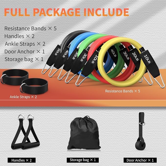 Resistance Bands Set with Handles, Exercise Bands for Working Out, Home Gym Workout Bands, Fitness Equipment for Men & Women Strength Training -fu