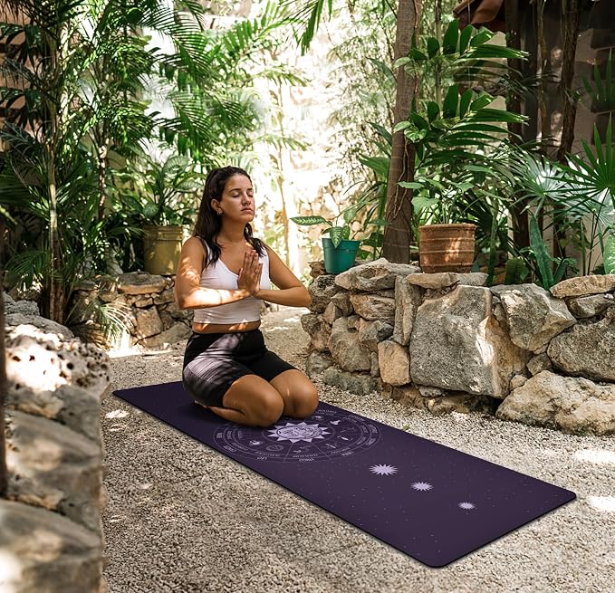 nuveti Printed Travel Yoga Mat 1/16 Inch Thick Non Slip Fitness Workout Mat | with Carrying Bag, Foldable Lightweight Suede & Natural Rubber Yoga Mat for Yoga Pilates and Fitness 72" L x 24" W x 1.5mm