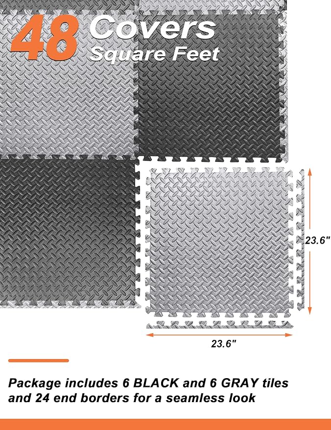 innhom 12/24/48 Tiles Gym Flooring Gym Mats Exercise Mat for Floor Workout Mat Foam Floor Tiles for Home Gym Equipment Garage