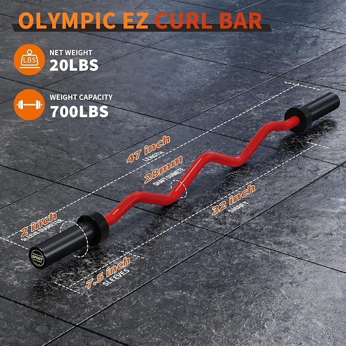 7ft Olympic Barbell for Home Gym, 45lb 2" Weight Bar for Deadlift Weightlifting, Bar, 1000 Lb High-Capacity, Hard Chrome, Knurled Grip, Strength Training Bench Press Squat Presses, Rows, Curl