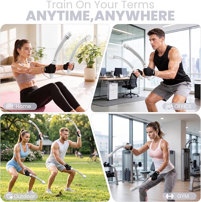 Ropeless Battle Ropes with Adjustable Weight, 2 Pack, Gray | Adjustable weighted ropeless battle ropes with removable resistance rings for full-body HIIT workouts.