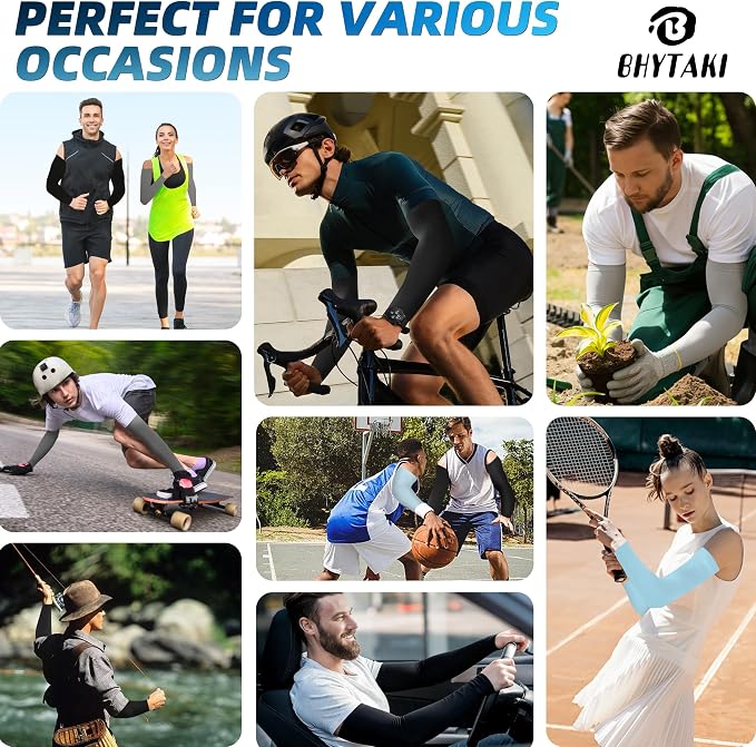 BHYTAKI UV Sun Protection Arm Sleeves, UPF 50 Sports Cooling Arm Compression Sleeves for Men Women Teenager
