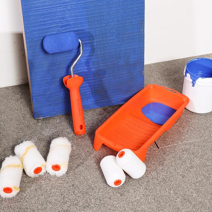 ValueMax 8PCS 2.5" Small Paint Roller Kit, Mini Paint Roller | Includes Foam & Microfiber Paint Roller Covers, Paint Tray and Roller Frame, For Painting Cabinets, Doors, Craft Work
