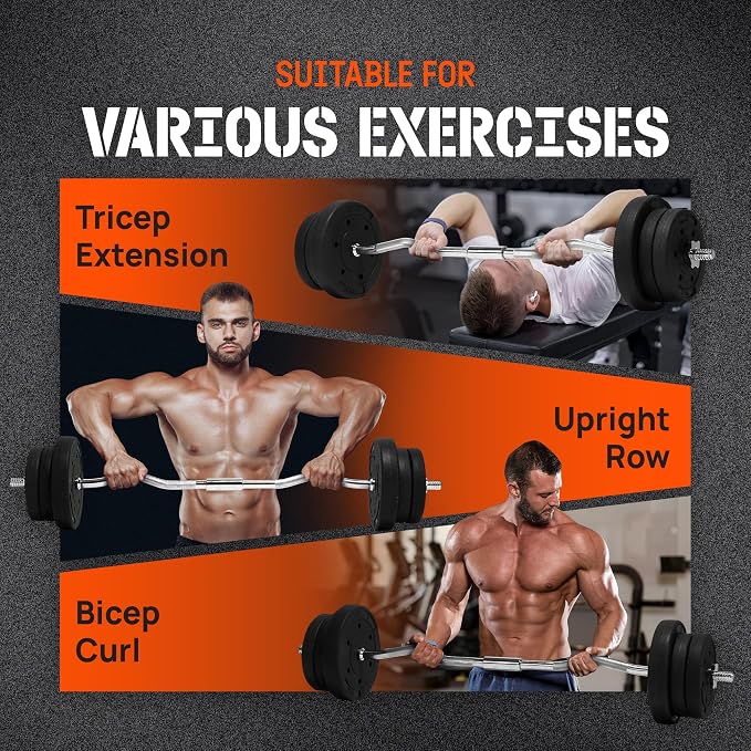 Yes4All Standard Straight Barbell 60" & EZ Curl Bar 47", Capacity 200 to 480 LB, Weight Bar 1" to 2" Diameter - Star Lock Collars, Rubber Ring, Barbell Spins Included for Deadlifts & Squats