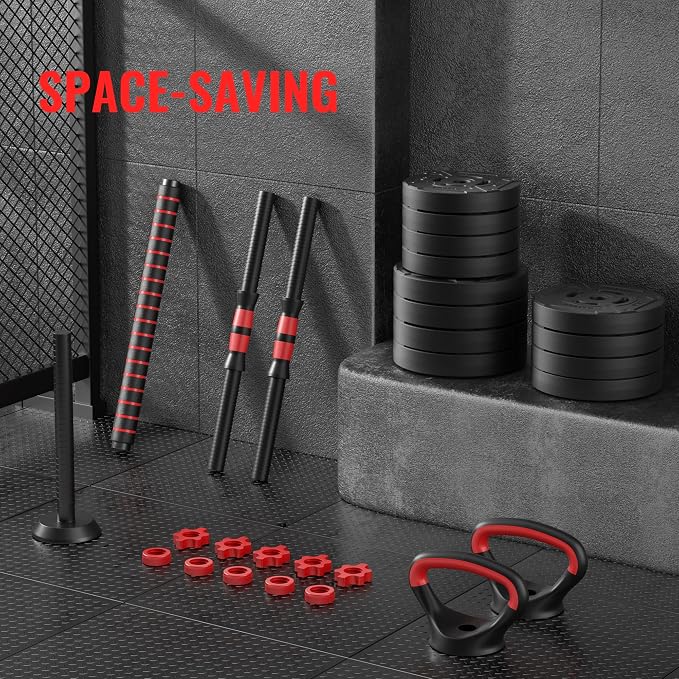 Fitvids Adjustable Dumbbell Set, 40/60LBS Free Weight Set, Multi-Functional Portable Changeable Dumbbell Barbell Kettlebell Set for Home, Multiple Style