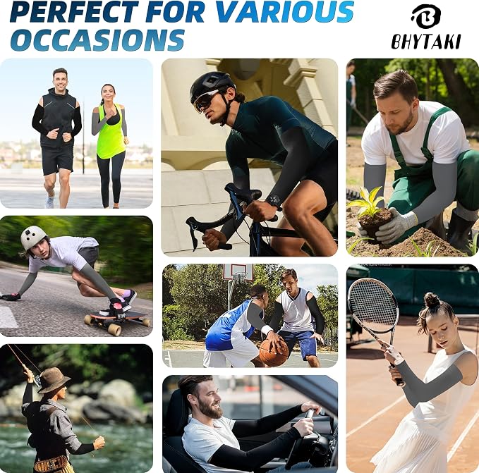 BHYTAKI UV Sun Protection Arm Sleeves, UPF 50 Sports Cooling Arm Compression Sleeves for Men Women Teenager