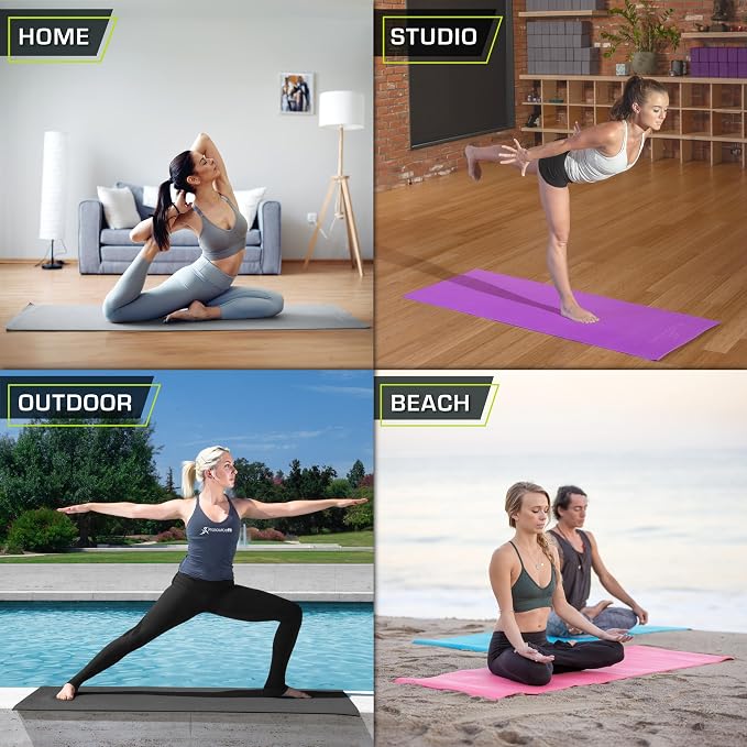 ProsourceFit Original Yoga Exercise Mat 1/4” (6mm) Thick for Comfort and Stability with Carrying Straps, Non Slip –Multiple Colors