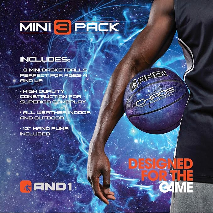 AND1 Mini Basketball Pack Set for Kids (Deflated w/Pump Included): - 7-Inch Premium Youth Size Basketballs, Easy to Grip