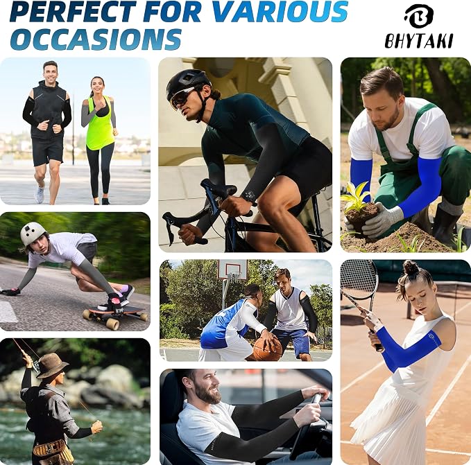 BHYTAKI UV Sun Protection Arm Sleeves, UPF 50 Sports Cooling Arm Compression Sleeves for Men Women Teenager