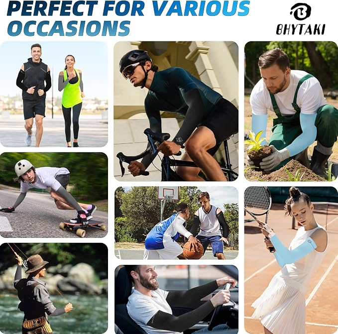 BHYTAKI UV Sun Protection Arm Sleeves, UPF 50 Sports Cooling Arm Compression Sleeves for Men Women Teenager