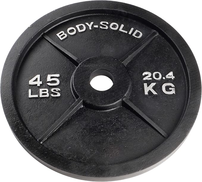 Body-Solid Cast Iron Olympic Single Weight Plate - Free Weights, Dumbbell Plates, 2 Inch Standard Hole for Barbell