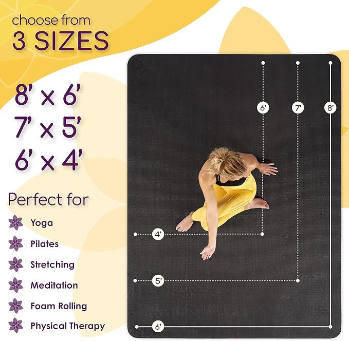 ActiveGear Large Yoga Mat, 6'x4'x8mm Extra Thick Non-Slip - Black | 8mm high-density padding for barefoot comfort. Non-slip on any floor. Includes carry bag, straps and microfiber towel.