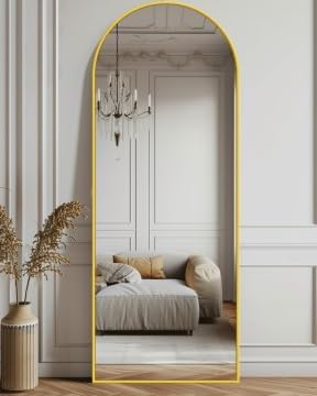 Antok Full Length Mirror, 59"x18" Floor Mirror with Stand, Hanging Mounted Mirrors for Bedroom, Living Room, Cloakroom, Dining Room, Gold, Arched