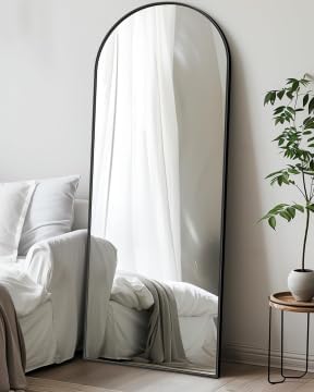 Antok Full Length Mirror, 59"x18" Floor Mirror with Stand, Hanging Mounted Mirrors for Bedroom, Living Room, Cloakroom, Dining Room, Black, Arched