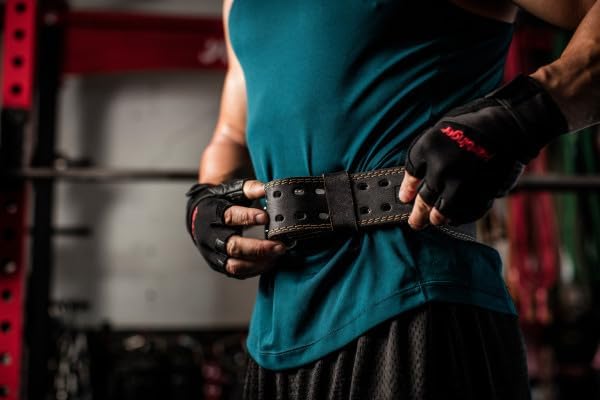Harbinger Padded Leather Contoured Weightlifting Belt - 4" or 6” Width - Interior Suede Lining & Foam Cushioning - Heavy-Duty Dual Prong Steel Roller Buckle - for Lifting Support