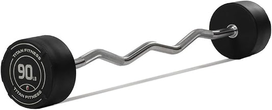 Titan Fitness Rubber Curl Fixed Barbells, Pre-Loaded Weight Bar for Strength Training & Weightlifting
