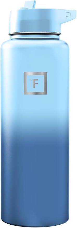 IRON °FLASK 40 oz Wide Mouth Water Bottle with Straw | Insulated Stainless Steel Sports Water Bottle with Leakproof Straw Lid - BPA Free, Cold 24 Hrs, Sweat Free (Blue Waves)